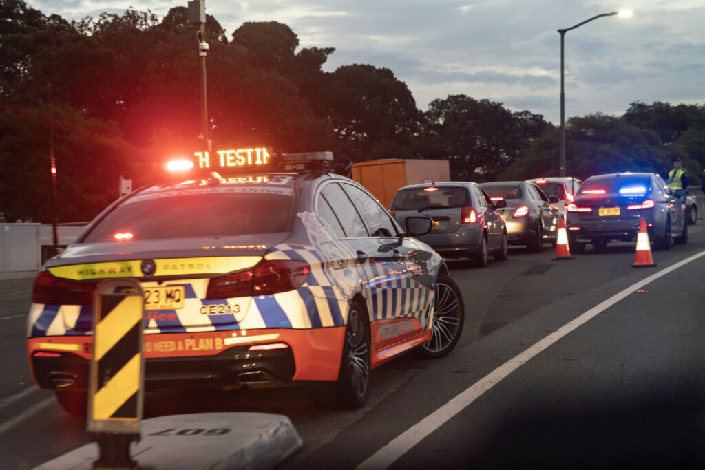 Police vehicle during dusk